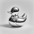 Narcissus mirror-chrome duck sculpture with a glossy reflective finish